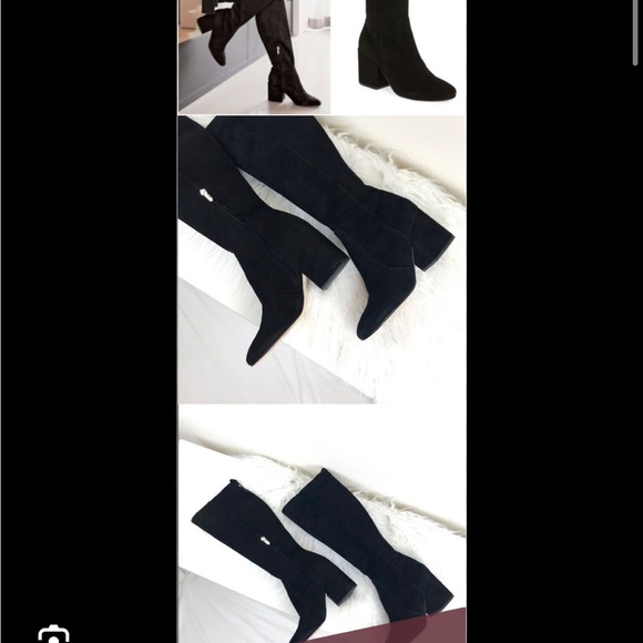Sam Edelman • Thora Knee Boots black suede leather tall block heel almond toe - Picture 3 of 10